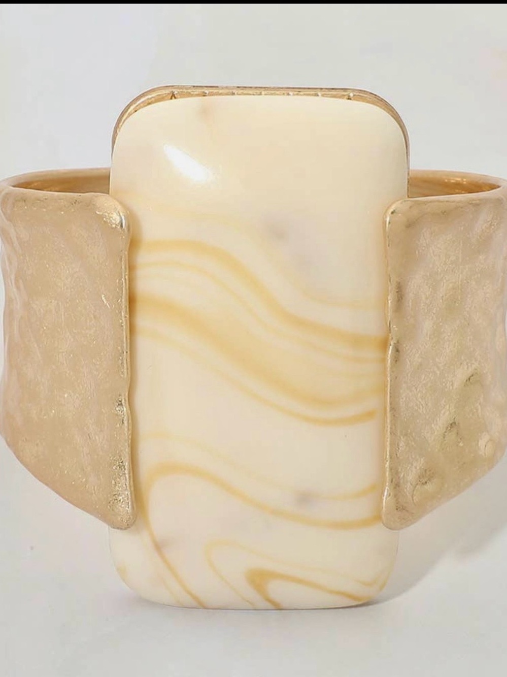 Cream Marbled Stone Cuff Bracelet with Gold-Tone Accents